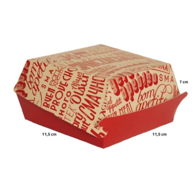 caja de papel para hamburguesa con tamaño